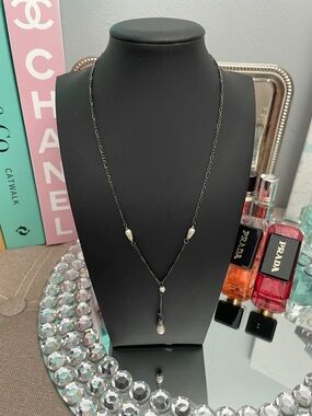 ✨Delicate Black Chain Pearl Drop Necklace ✨New